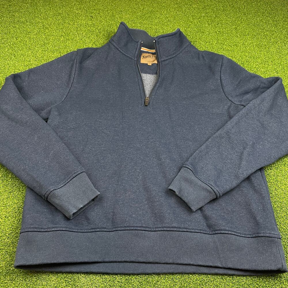 Vintage Y2K North River Mens Navy 1/4 Zip Pullover Outdoor Sweater Sz M